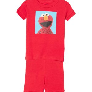 Sesame Street Boys' 2-Piece Snug-fit Organic Cotton Pajama Set, Soft & Cute for Kids, Square ELMO, 3T