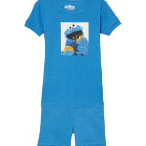 Sesame Street Boys' 2-Piece Snug-fit Organic Cotton Pajama Set, Soft & Cute for Kids, Square Cookie Monster, 3T