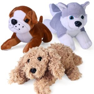 Madzee Cute Stuffed Animals for Girls and Boys, Plush and Cuddly Puppy Dog Toys for Kids with Husky, Labradoodle, and Bulldog