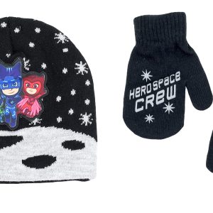 PJ Masks Toddler Boy's Embroidered Winter Hat and Mittens Set, 2-5T, Black