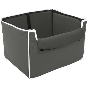 Precious Tails Collapsible Pet Booster Car Seat Box with Plush Fleece Cover, Cushion Insert and Foam Padded Panel - Foldable Carseat for Small Pet Dogs and Puppies Under 20 lbs, Grey