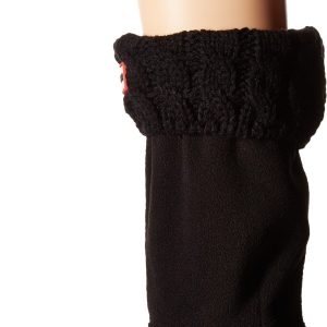 Hunter Kids Girl's Original Kids' Half-Cardigan 6 Stitch Cable Boot Socks (Toddler/Little Kid/Big Kid) Black LG (Shoe 1-3 Little Kid)